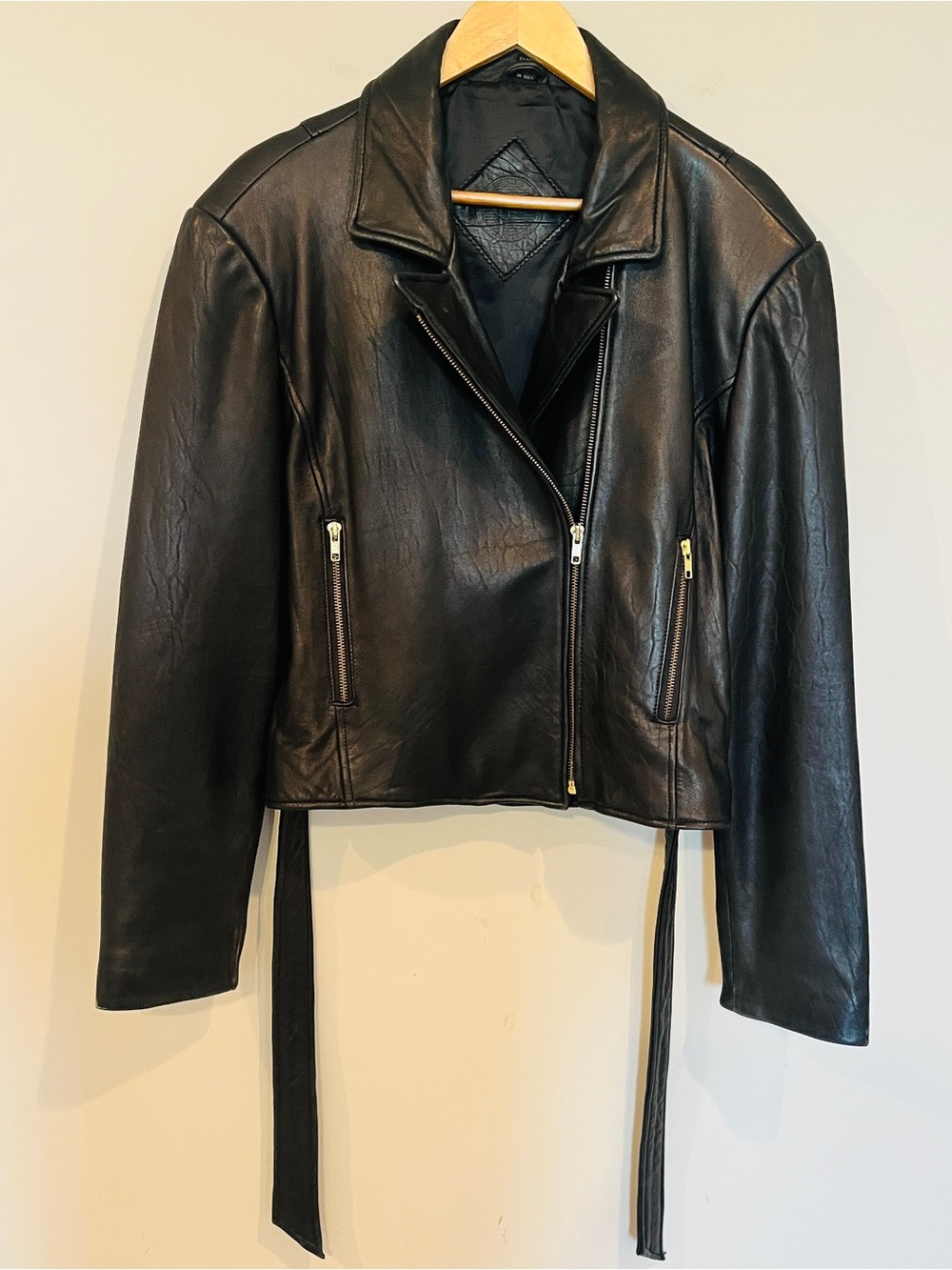 Jacqueline Ferrar Vintage Black Leather Zip Moto Jacket